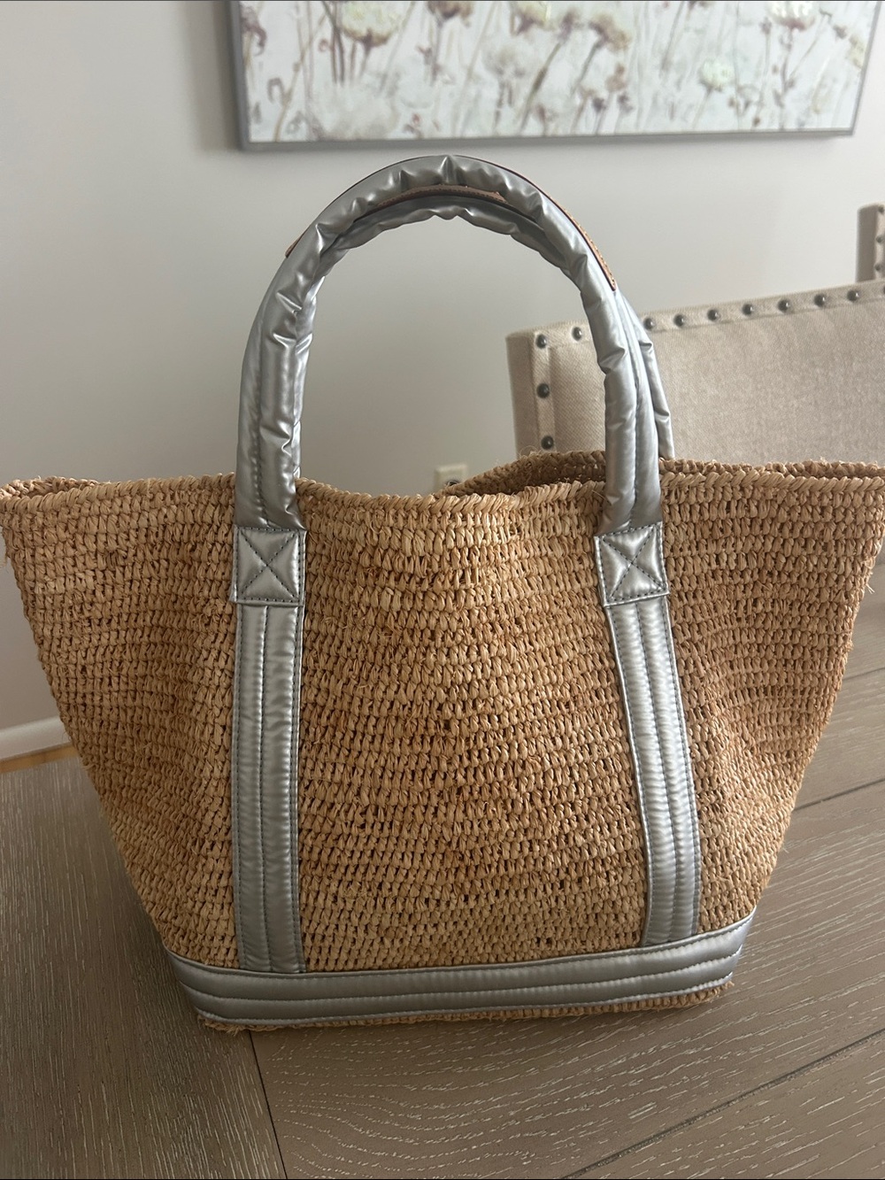 Mz Wallace Handwoven Straw Tote with Silver Trim - Beachy Women Bag - Picture 2 of 5